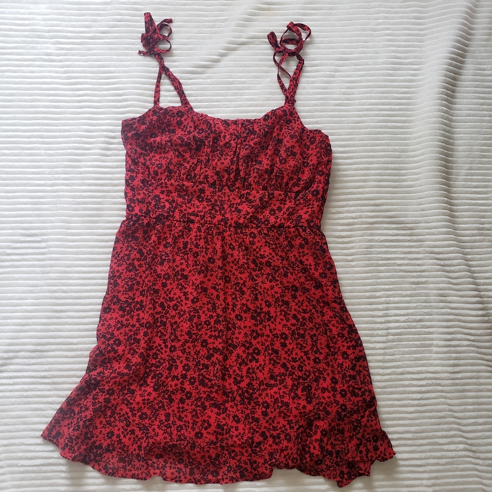 Juniors' Lily Rose Ruffled Tie Shoulder Red Floral Skater Dress Large NWT - Picture 10 of 15